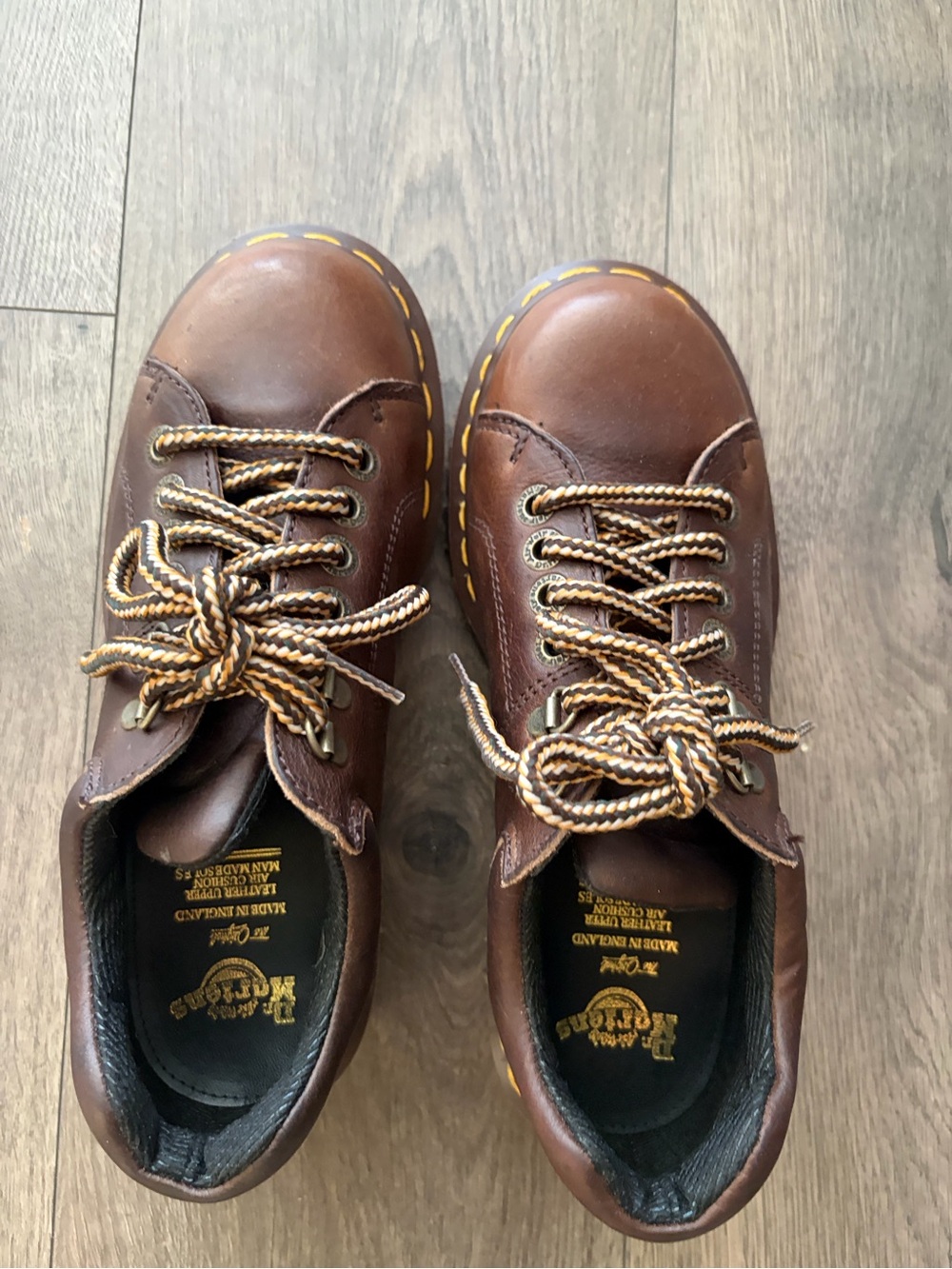 Dr. Martens Brown Leather Lace-Up Work Sneakers with Yellow Stitching